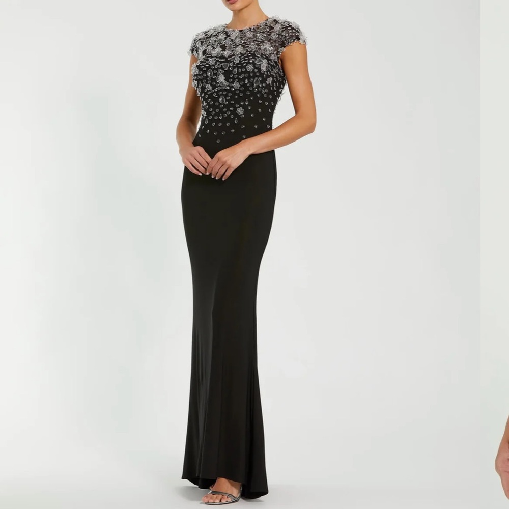 Mac Duggal Black Gown with Silver Embellishments
